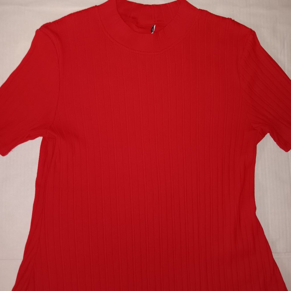 ZARA WOMEN'S RIBBED SHORT SLEEVE DRESS RED SIZE LARGE